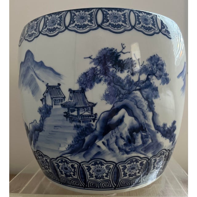 Antique Blue and White Porcelain Hibachi (Charcoal Brazier) Circa 1880-1905 For Sale - Image 4 of 15