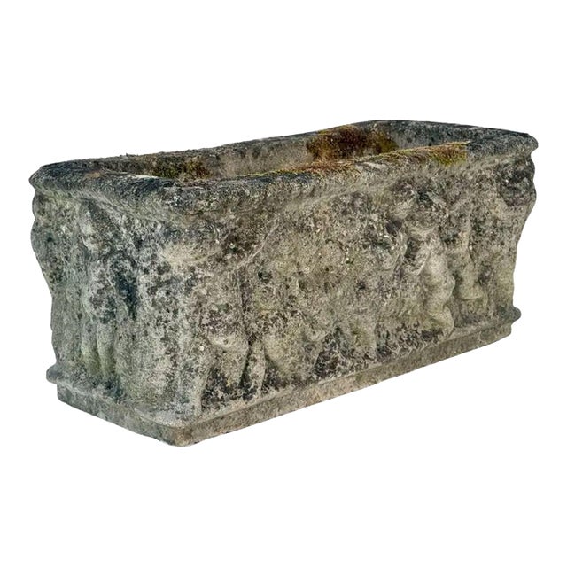 English Garden Stone Trough or Planter With Cherub Relief -Two Available For Sale