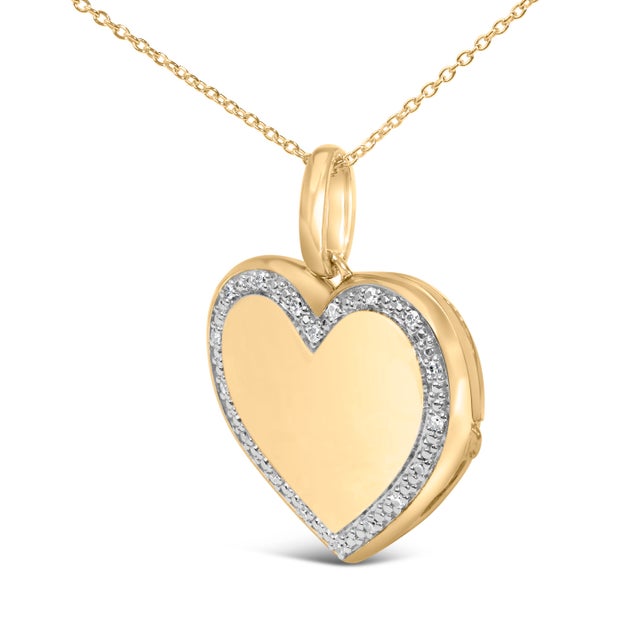 Haus of Brilliance Gold Vermeil 1/10 Cttw Diamond Heart Locket Pendant Necklace For Sale - Image 4 of 4