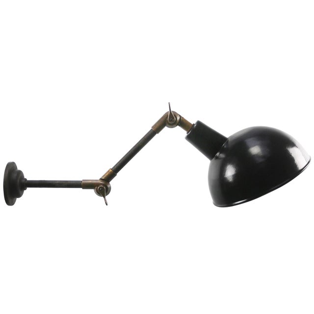 Vintage French Industrial Black 2-Arm Metal and Brass Wall Light For Sale - Image 5 of 5