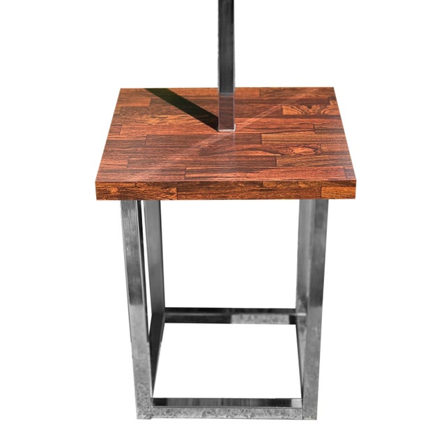 Vintage 1970s Rosewood and Chrome Floor Lamp With Table For Sale - Image 4 of 6