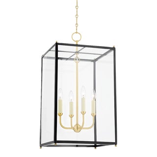 Hudson Valley Lighting Mark D. Sikes Chaselton 4-Light Lantern Pendant, Aged Brass/Darkest Blue For Sale