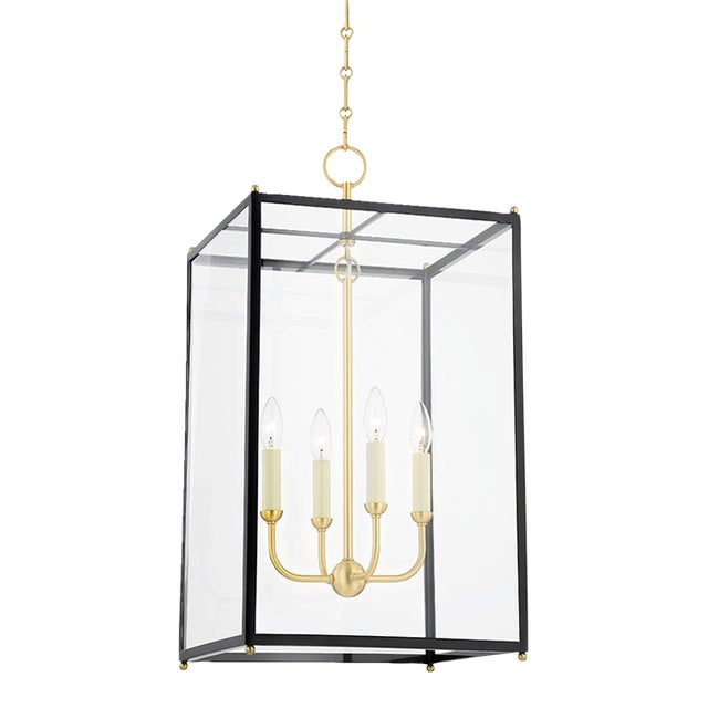 Hudson Valley Lighting Mark D. Sikes Chaselton 4-Light Lantern Pendant, Aged Brass/Darkest Blue For Sale