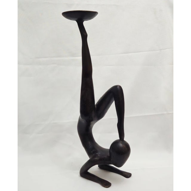 Mid-Century Modern Midcentury Bronze Candle Holder Acrobatic Female Figure 19" Tall For Sale - Image 3 of 14