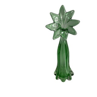 Vintage Green Glass Flower Shaped Swung Vase For Sale