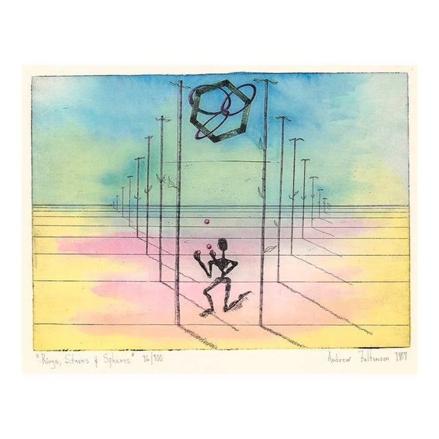 1987 Andrew Faltonson Rings Staves and Spheres Etching For Sale