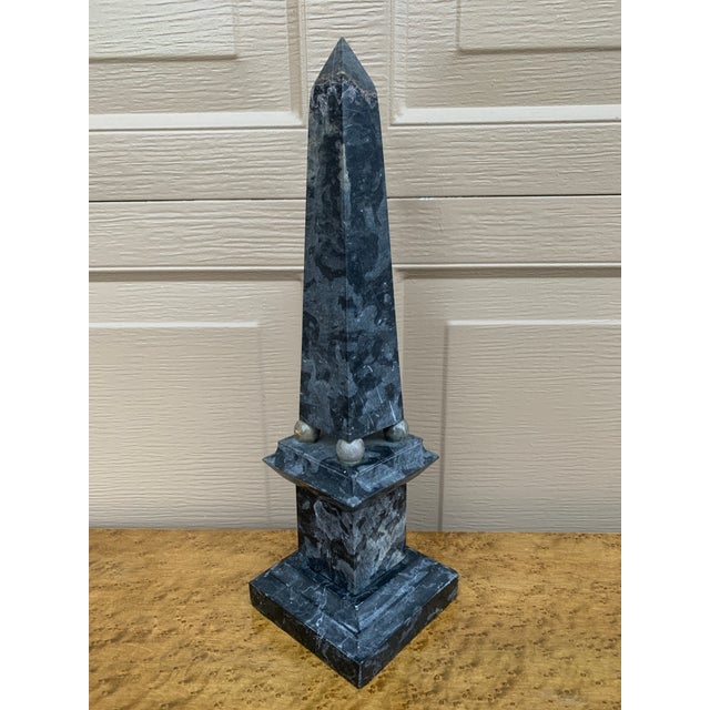 Stone Neoclassical Grand Tour Solid Marble Blue Obelisk With Dramatic Veining For Sale - Image 7 of 10