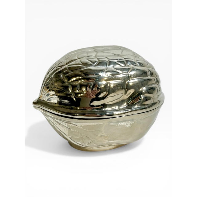 Vintage French Silver-Plated Walnut Form Covered Box For Sale - Image 14 of 16