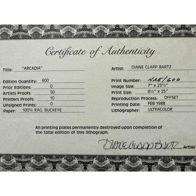 Diane Clapp Bartz Arcadia Lithograph, Certificate For Sale - Image 11 of 12