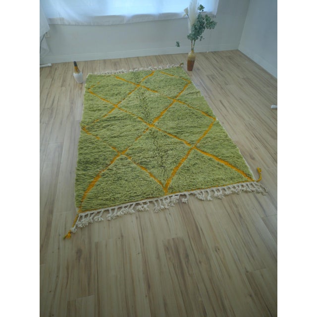 Lime Green Diamond Wool Moroccan Beni Ourain Rug For Sale - Image 4 of 12