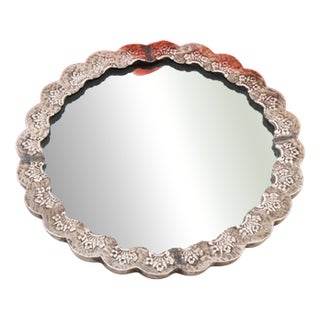 Silver Hand Mirror with Reliefs and Bird-Shaped Handle For Sale