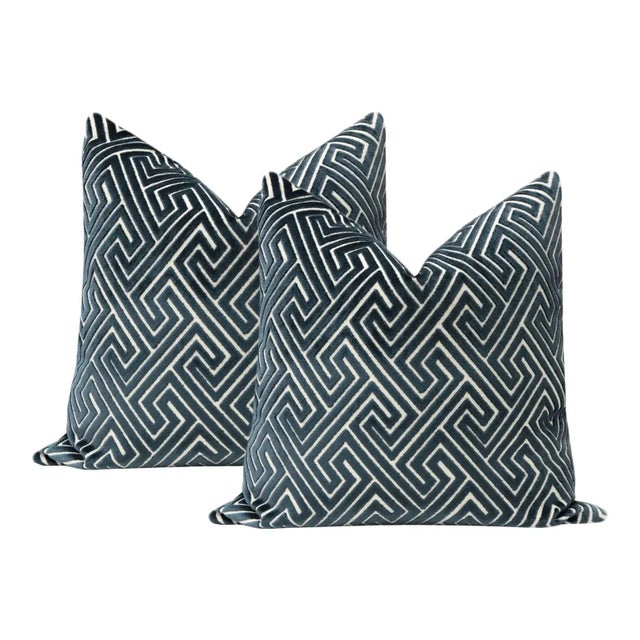 Not Yet Made - Made To Order 20" Navy Blue Roman Cut Velvet Pillows - a Pair For Sale - Image 5 of 5