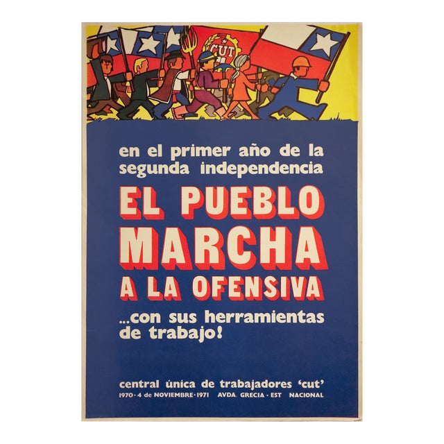 1971 Chilean Political Poster, "El Pueblo Marcha a La Ofensiva" (The People March to the Offensive), Cut For Sale