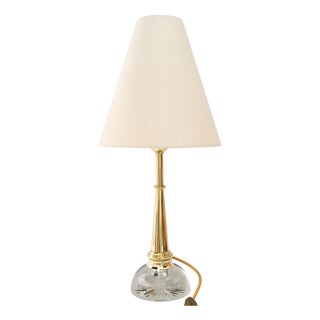 Large Art Deco Glass and Brass Table Lamp with Fabric Shade, Vienna, 1920s For Sale