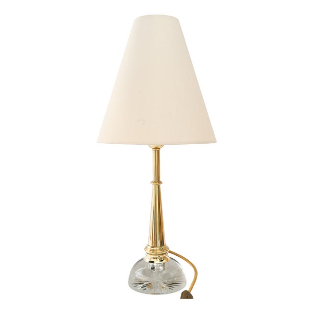 Large Art Deco Glass and Brass Table Lamp with Fabric Shade, Vienna, 1920s For Sale