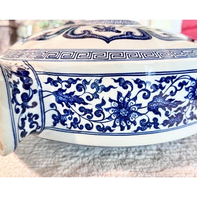 Large Blue & White Chinese Qainlong Style Moon Flask Vase For Sale - Image 4 of 11