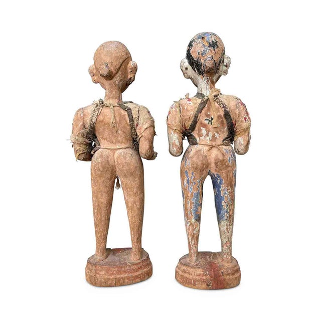 Indonesian Artist, Figurative Sculptures, Late 1700s, Wood, Set of 2 For Sale - Image 3 of 7