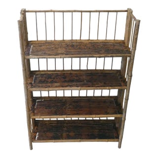 Mid 20th Century Collapsible Burnt Tortoise Bamboo Shelf - 4 Tier For Sale