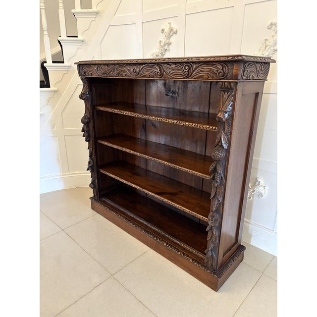 Antique Victorian Carved Oak Open Bookcase, 1860 For Sale - Image 4 of 15