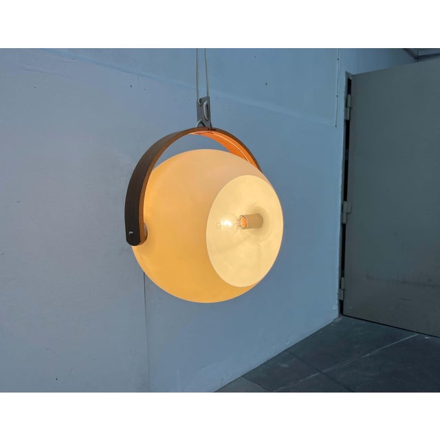 Wood Mid-Century Modern Swiss Space Age Plastic and Plywood Pendant Lamp from Temde, 1960s For Sale - Image 7 of 18