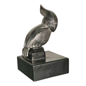 Antique Spelter Metal Art Deco Sculpture Cockatoo Bird on Metal Base, Circa 1920's-1930s