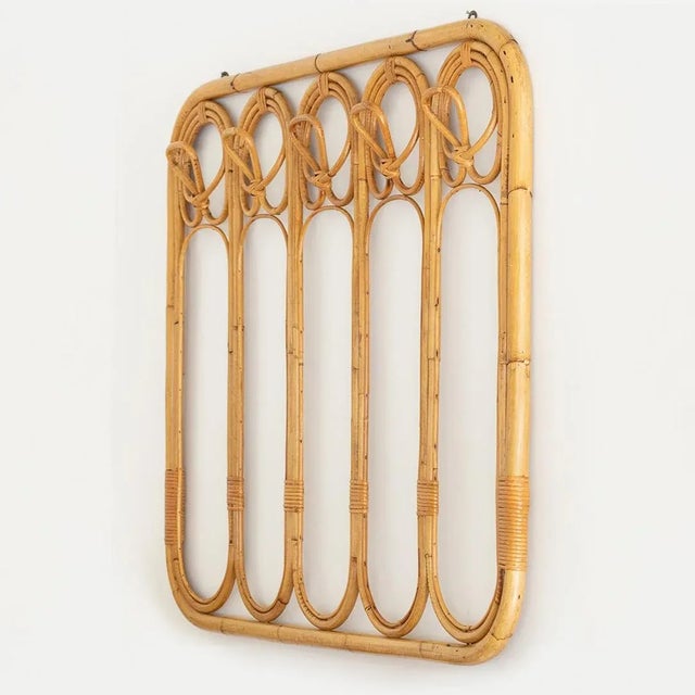Boho Chic 1960s Italian Bamboo and Rattan Wall Rack For Sale - Image 3 of 9