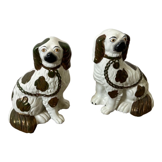 Assembled Pair of 19th Century Copper Lustre and White Staffordshire Dogs. Unique Colorway! For Sale
