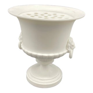 Neo Classical Matte White Blanc De Chine Lion Handled Urn With Flower Frog Royal Worcester For Sale