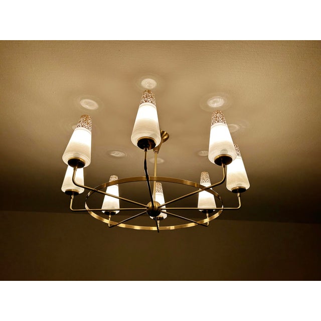 Large Vintage Italian Glass and Brass Chandelier, 1950s For Sale - Image 10 of 18