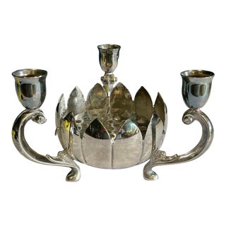 Vintage Leonard Silver Plate Lotus Flower Candle Holder For Sale