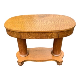 1910s Antique Oak Quartersawn Library Table For Sale