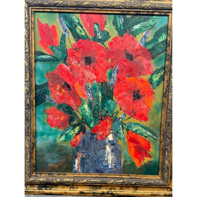 Red Boulet Red Flower Still Life Painting, Signed For Sale - Image 8 of 12