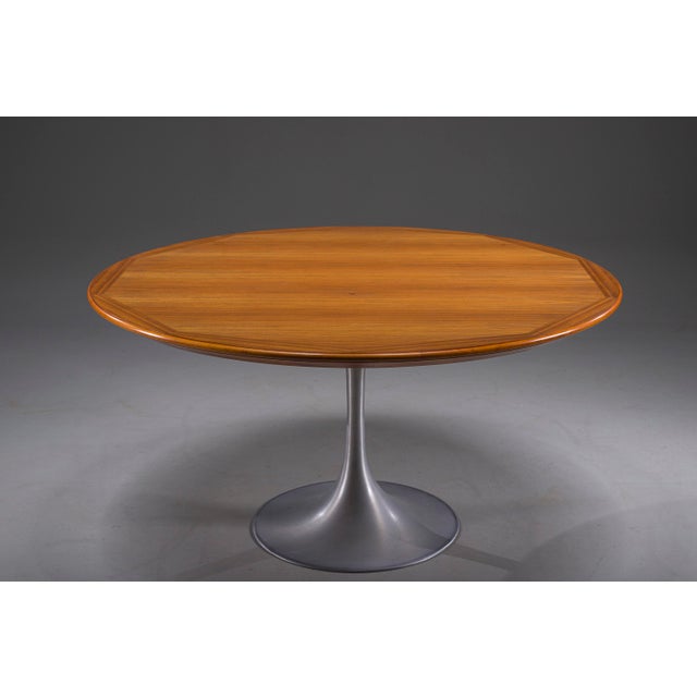 1970s Round Walnut Dining Table with Tulip Pedestal Base, 1960s For Sale - Image 5 of 13