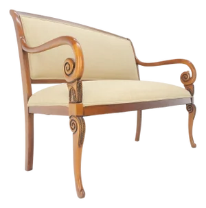 New Solid Linen Upholstery Antique Louis Phillipe Style Carved Maple Loveseat