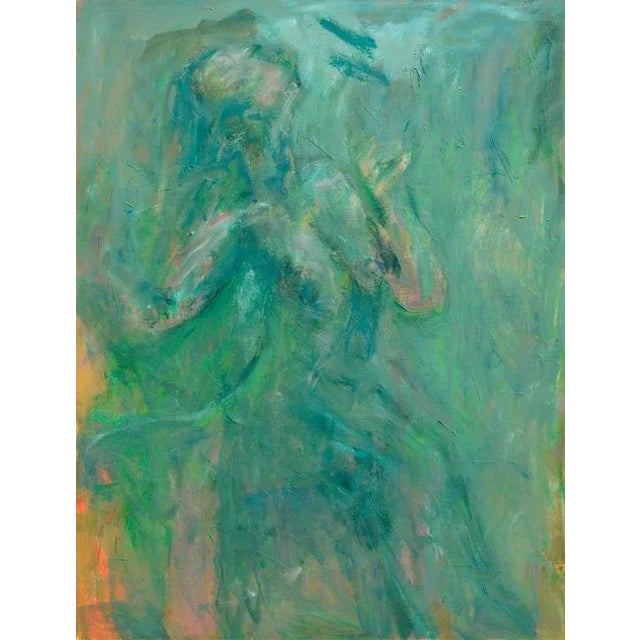 Late 20th Century Teal Figurative Abstract Oil Painting For Sale