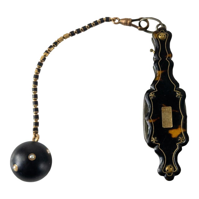 19th Century Victorian Fine Lorgnette Glasses With Gold Inlay and Enamel Watch Fob For Sale