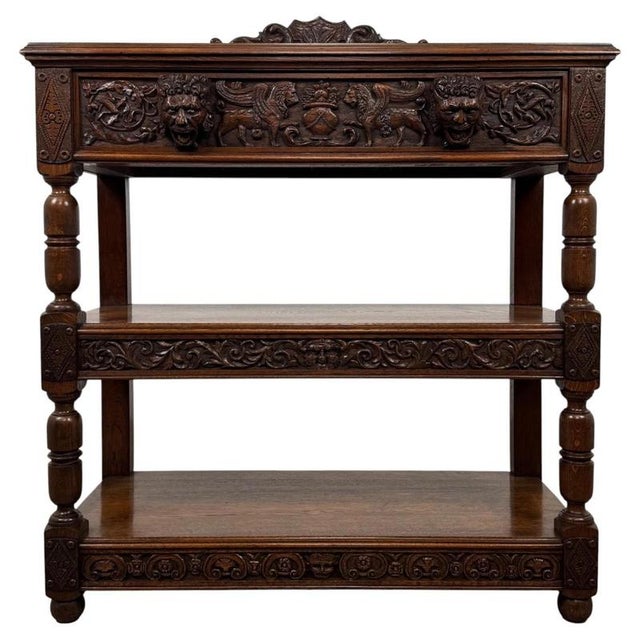 Antique English Carved Oak Buffet, 1800s For Sale - Image 12 of 12