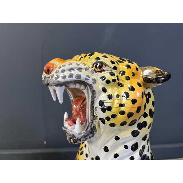 Italian Glazed Terracotta Leopard Figures, 1960s For Sale - Image 6 of 14