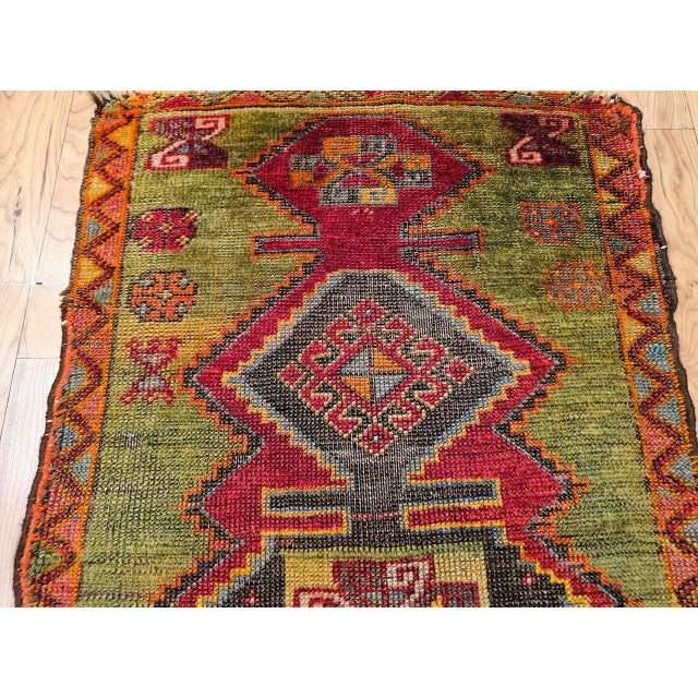 Late 19th Century Antique Turkish Oushak Area Rug, Handwoven Wool, Geometric, Green & Red, 2' x 3' For Sale - Image 5 of 11