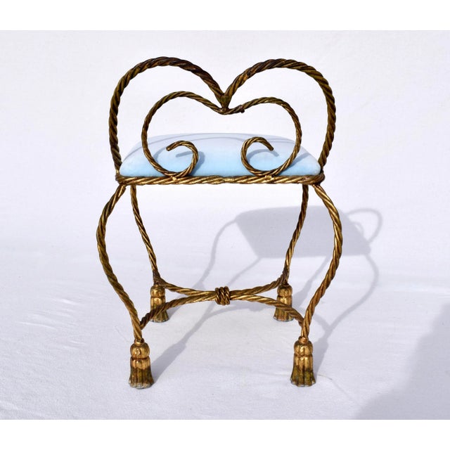 Hollywood Regency Gilt Iron Rope and Tassel Bench Stool. Italy, 1950's For Sale - Image 10 of 10