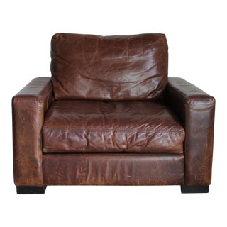 Restoration Hardware Oversized Leather Club Chair For Sale