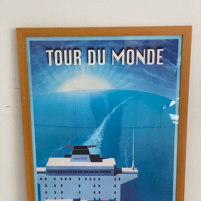 Modern Cargo Ship French Line CMA CGM 2000 Around the World Poster by Richard Roussel For Sale - Image 3 of 6