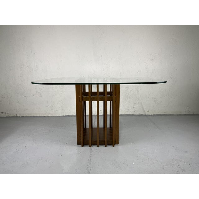 Italian Sculptural Dining Table in Crafted Wood and Thick Glass, 1970s For Sale - Image 9 of 9