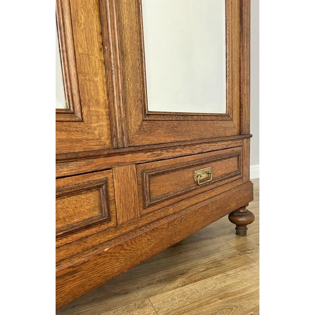 French Two-Door Wardrobe in Oak with Mirror For Sale - Image 15 of 18