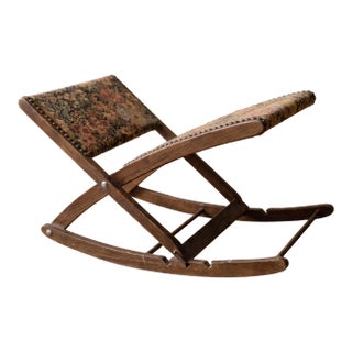 Vintage French Floral Folding Footstool, Upholstered Rocking Footrest, 3 Position Wooden Stool, Tapestry Fabric Living Room Decor For Sale