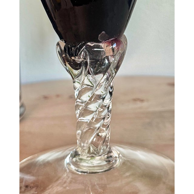 Vintage Hand Blown Italian Empoli Amethyst Art Glass Pitcher With Twisted Handle For Sale - Image 6 of 8