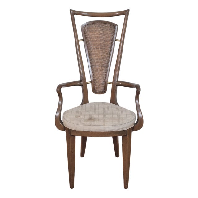 1970s MCM Romweber Sculptural Cane Back Walnut Arm Chair Desk Accent Chair For Sale