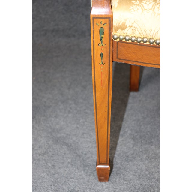 Antique 19th C. English Adams Style Satinwood Armchair, Silk Damask Upholstery For Sale - Image 10 of 11