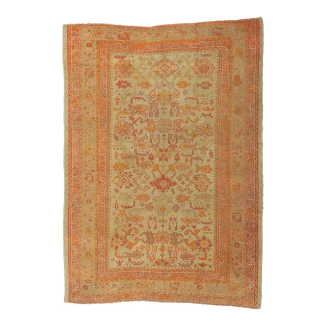 1880's Antique Turkish Oushak Rug - 07'03 X 10'00 For Sale