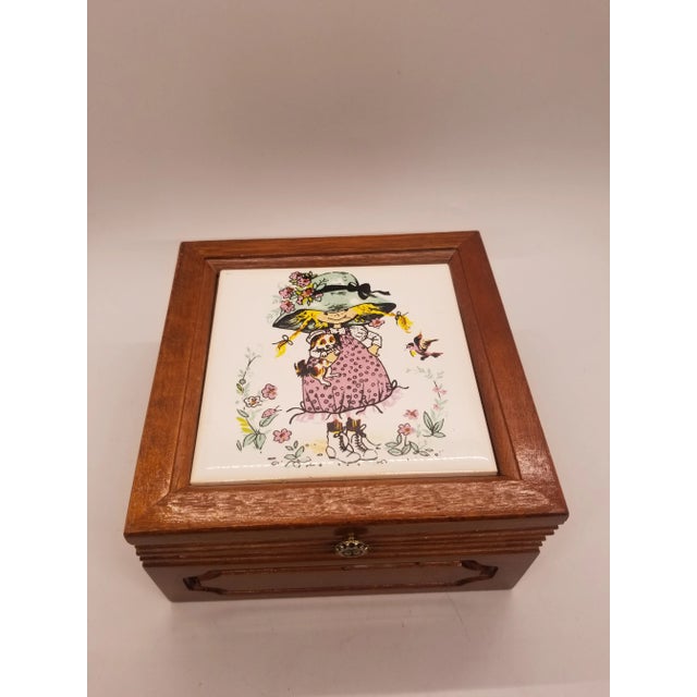 Vintage 70's Purple Velvet Jewelry Box With Holly Hobbie Tile For Sale In Washington DC - Image 6 of 6